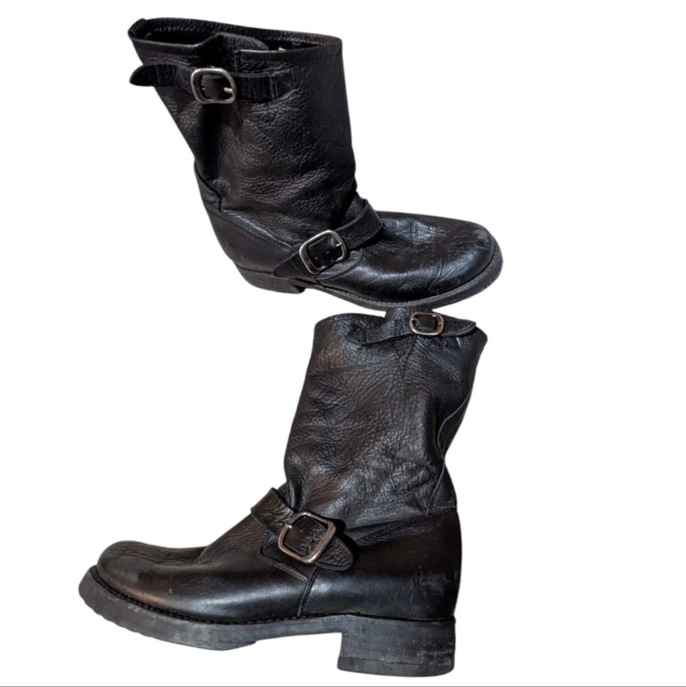 FRYE Veronica Short Black Leather Boots Size 8.5 Slouchy Soft Leather Biker - Picture 3 of 7